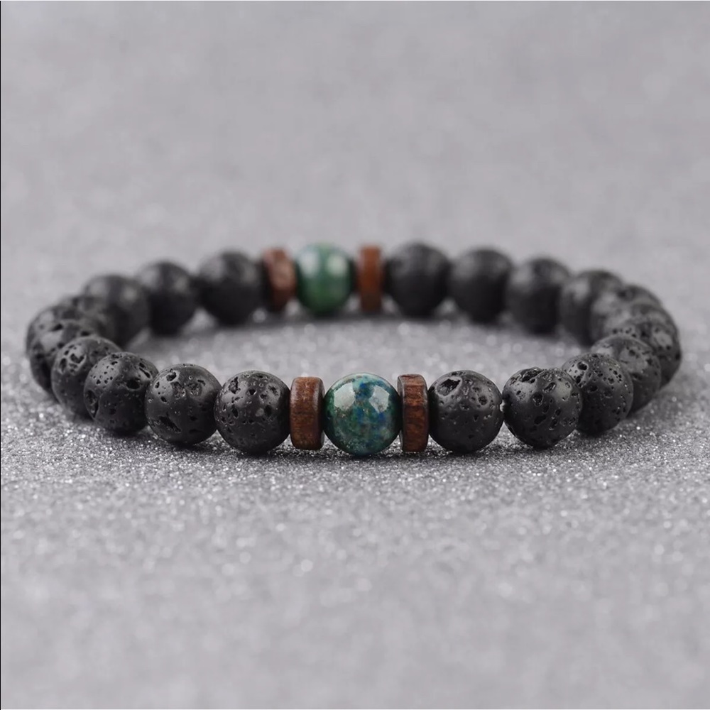 Lava stone and azurite Mala style bracelet - Picture 3 of 4